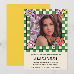 Menina 18.º convite para o aniversário Retro Groov