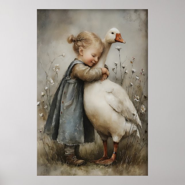 Menina Abraça Impressão de Amor de Ganso, Rustic C (Frente)