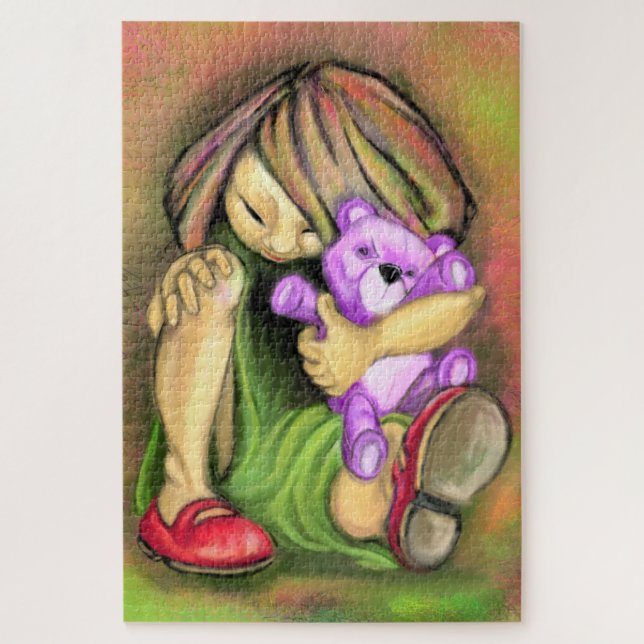 Menina ama pintura de Quebra-cabeça do Urso de Bri (Vertical)