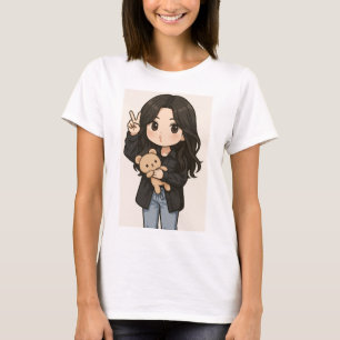 Menina Anime Fofa com camiseta de sinal de paz de