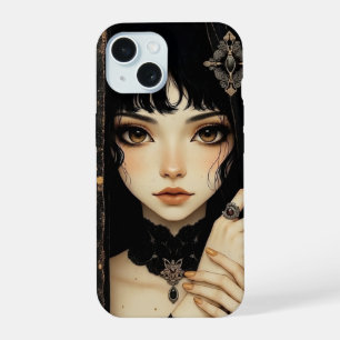 Menina Anime Gótica Preta e Dourada