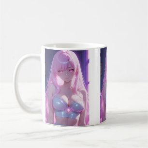 Menina Anime Rosa Neon • Canecas Estéticas Kawaii