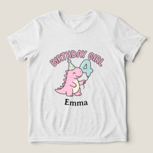 Menina aniversariante dinossauro rosa com 4 anos -