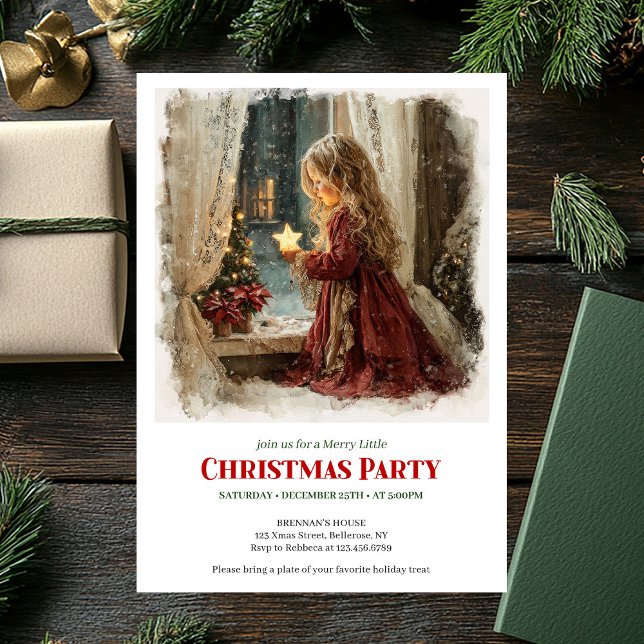 Menina antiquada aguarda convite digital de Natal (Old fashioned girl awaits Santa digital invitation)