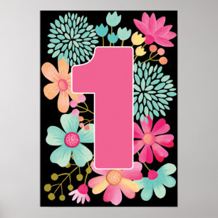 Menina Bebê 1º Aniversário Número Um Impressão de 