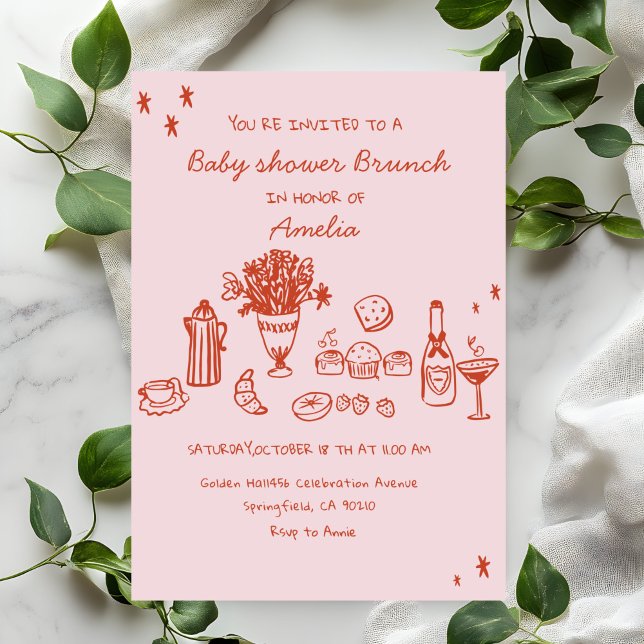 Menina Bebê  Convite de Brunch de Chás de Bebê Des (Criador carregado)