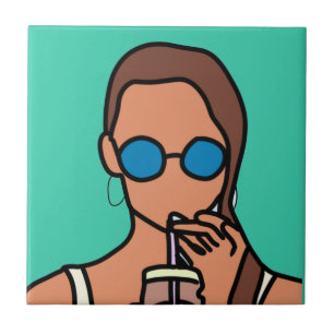 Menina bebendo chá de bolhas moderno