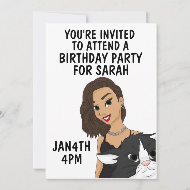 MENINA BONITO COM CONVITES DE ANIVERSÁRIO GATOS (Frente)