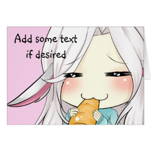 Menina bonito com o cartão do chibi das orelhas do