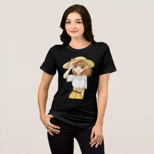 Menina bonito de animação Vestindo chapéu amarelo