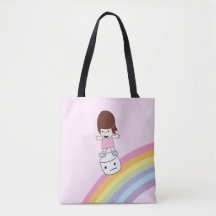 Menina bonito de Kawaii no bolsa do Marshmallow de