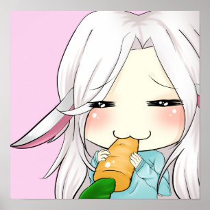 Menina bonito do chibi com o poster das orelhas do