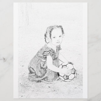 Menina brincando com página para colorir Futebol