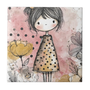 Menina Caprichosa Aquarela com Acentos Florais (10