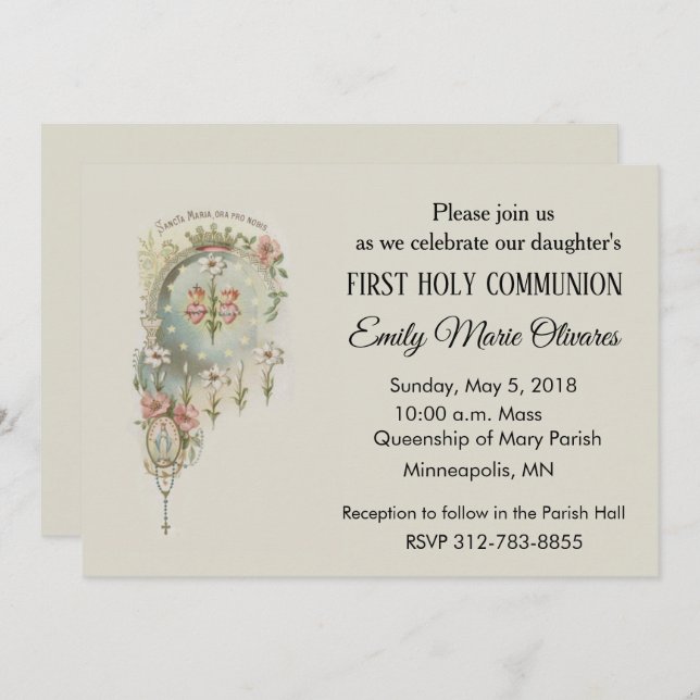 Menina Católica Primeira Santa Convites Comunitári (Frente/Verso)
