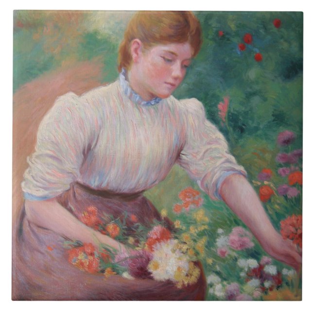 Menina colhendo flores em um jardim de verão (Frente)