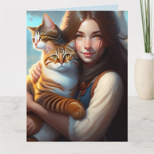MENINA COM CARTÕES DE ANIVERSÁRIO DE ARTE DE GATOS