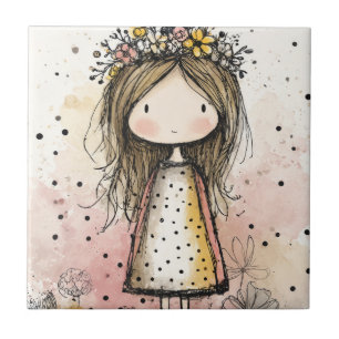 Menina com Coroa de Flores Caprichosa em Rosa Páli