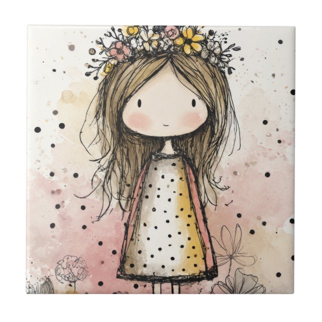 Menina com Coroa de Flores Caprichosa em Rosa Páli (Frente)