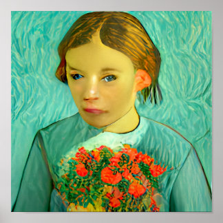 menina com flores em van gogh poster e impressões