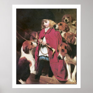 Menina com Foxhounds - poster da arte do vintage