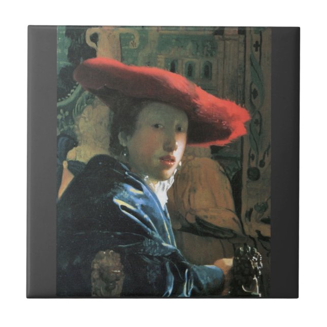 Menina com o chapéu vermelho por Johannes Vermeer (Frente)