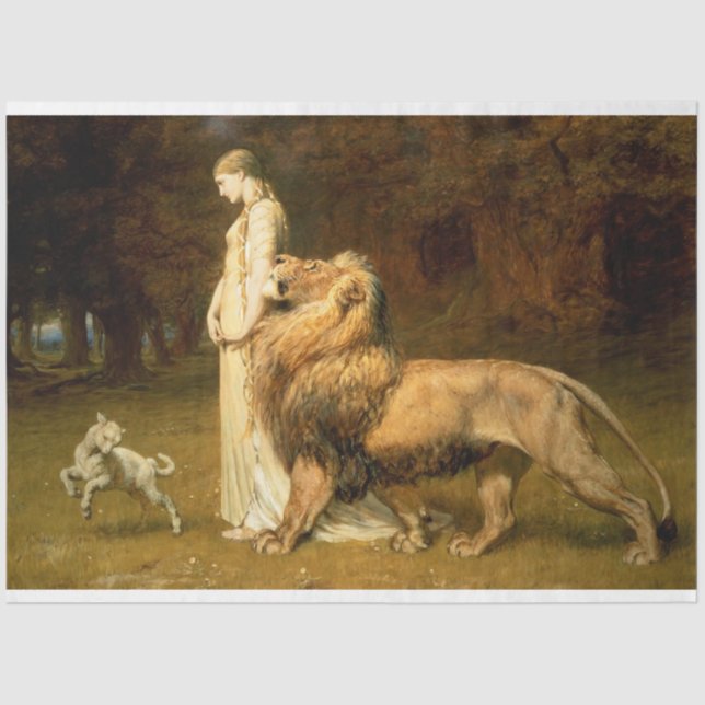 Menina com papel de decoupage de ovelha e leão (Frente )