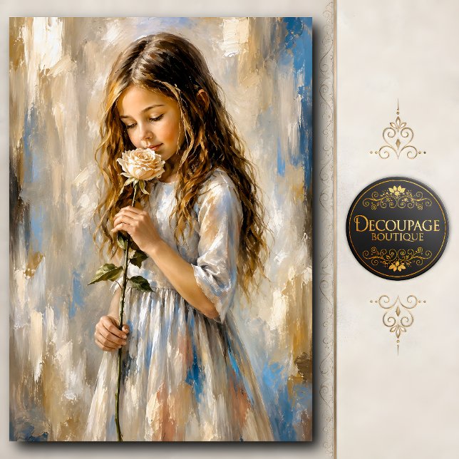 Menina com Papel de Seda de Rosa Branca (Little Girl with White Rose Tissue Paper)