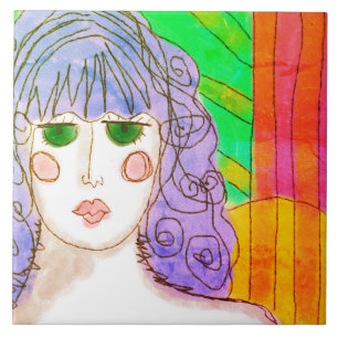 Menina com pintura digital de Abstrato de cabelo r