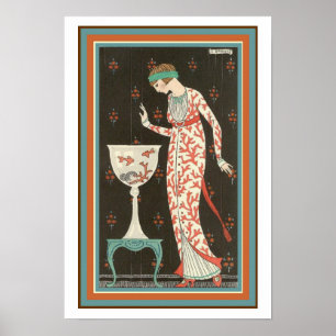 "Menina com poster 13 x 19 do art deco do peixe