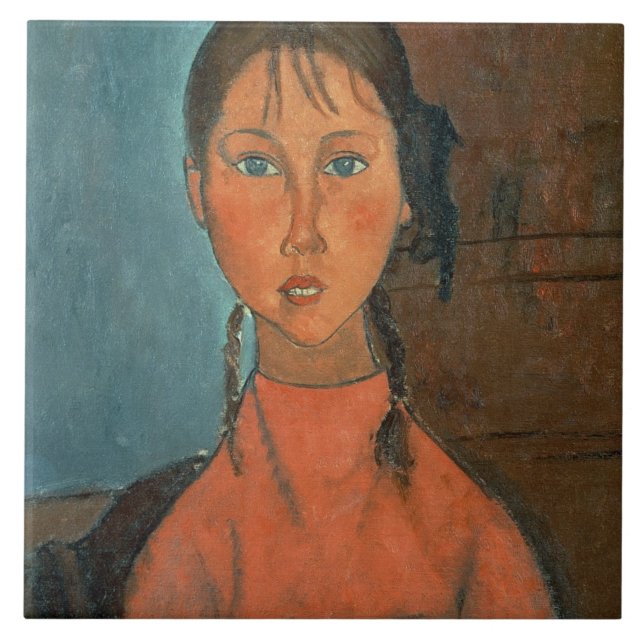 Menina com tranças, c.1918 (óleo em canvas) (Frente)