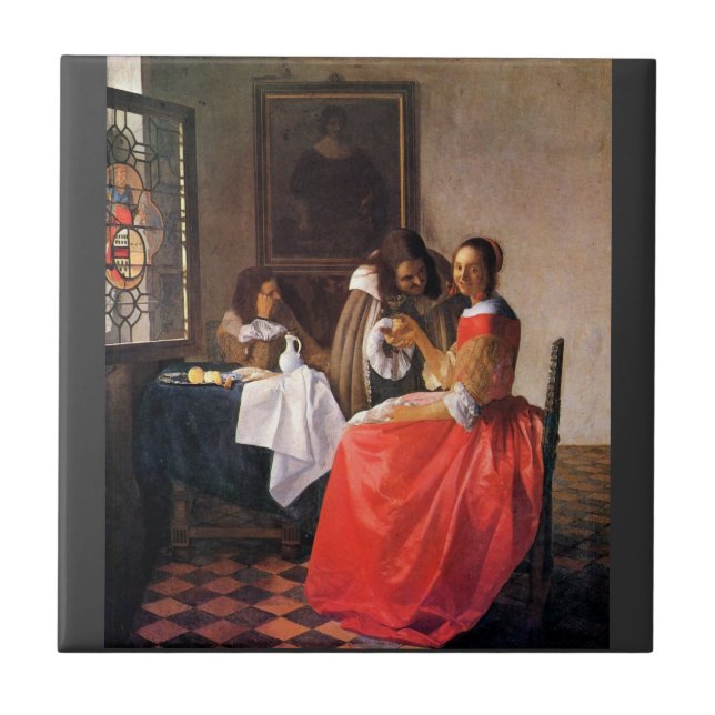 Menina com um vidro de vinho por Johannes Vermeer (Frente)