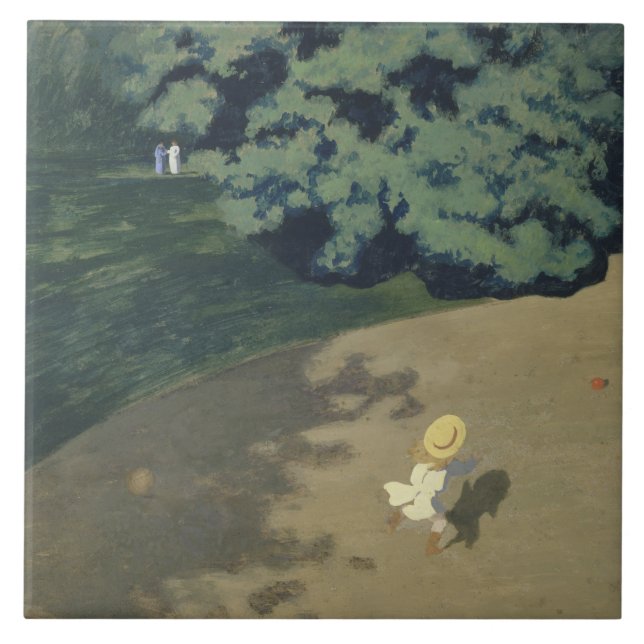 Menina correndo atrás de uma bola vermelha (infânc (Frente)