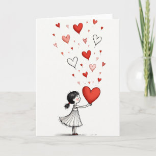 Menina Dá Cartão de Corações de Amor