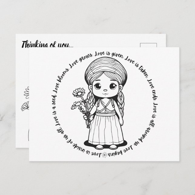 Menina da Floresta com Cartão Postal de Margaridas (Frente/Verso)