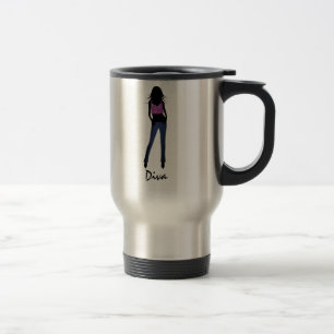 Menina da forma da diva na caneca de viagem de