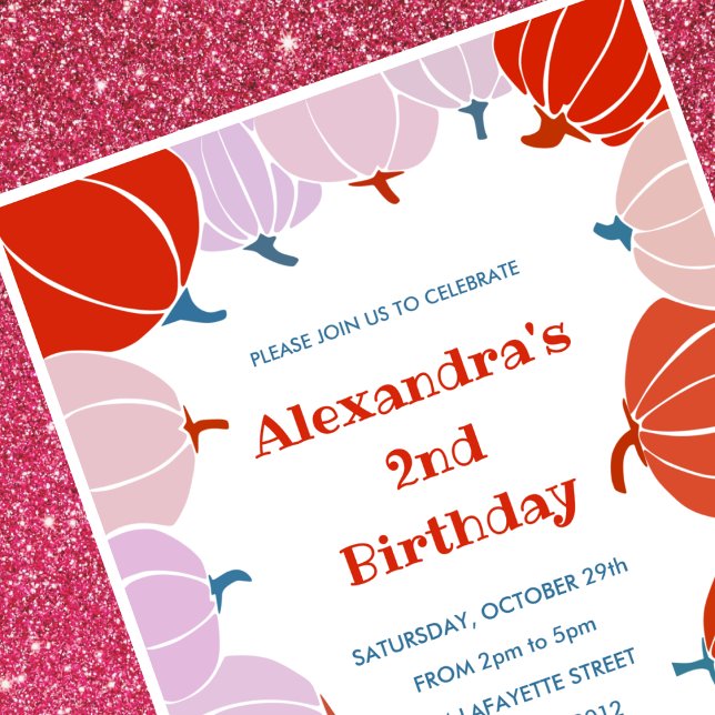 Menina de abóbora de convites de segundo aniversár (Halloween-2nd-birthday-invitations-pumpkin-girl-1)