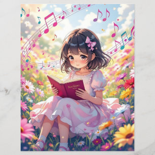 Menina de Animação Bonita Lendo um Livro