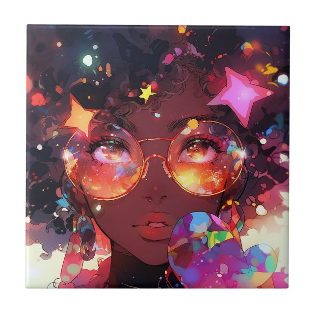 Menina de animação branca Arte Americana Africana (Frente)