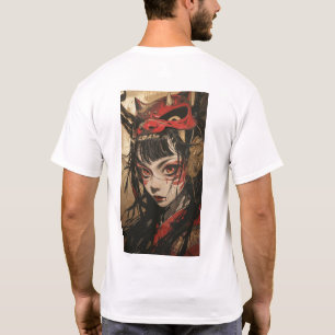 Menina de animação com camiseta Oni Máscara Vermel