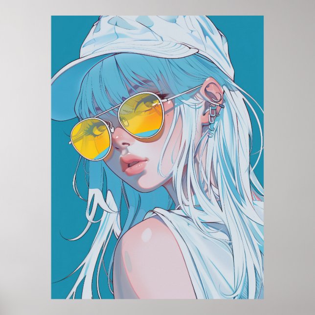 Menina de animação Kawaii com Poster de cabelo bra (Frente)