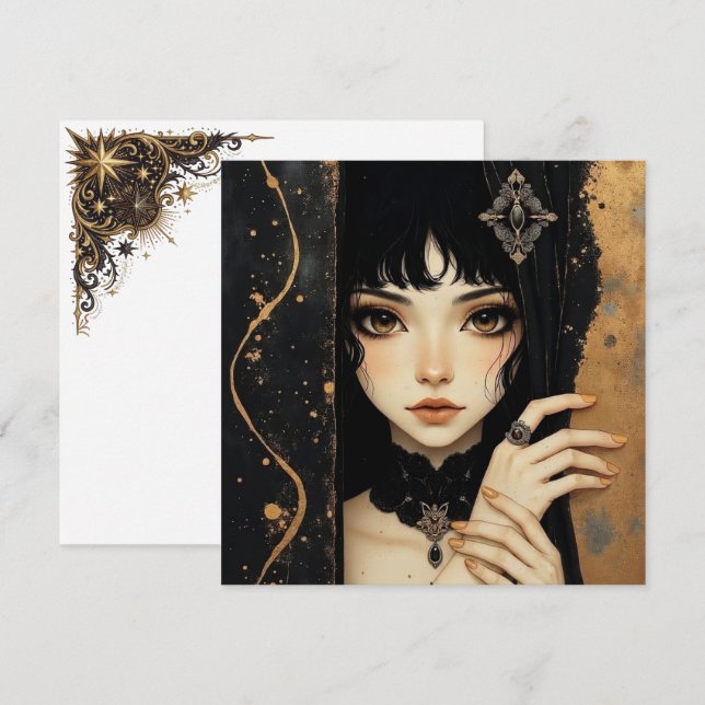 Menina de Anime Gótico Preto e Dourado (Frente/Verso)