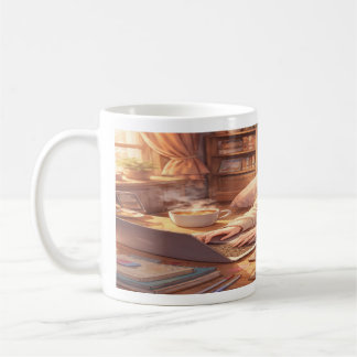 Menina de Anime Lofi Estudando com Café Caneca de