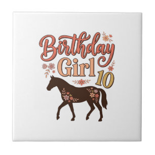 Menina de Aniversário 10 Cavalo Floral Desenho Vet