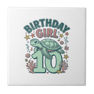 Menina de Aniversário 10 Tartaruga Marinha Desenho
