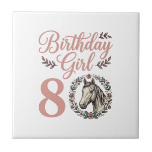 Menina de Aniversário 8 Cavalo Floral Camisa Vinta