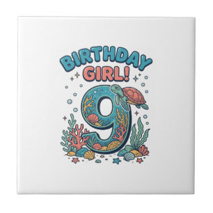 Menina de Aniversário 9 Tartaruga Marinha Vetor De