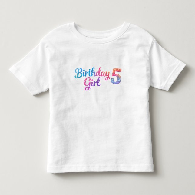 Menina de Aniversário Brilho 5 Camiseta Infantil (Frente)