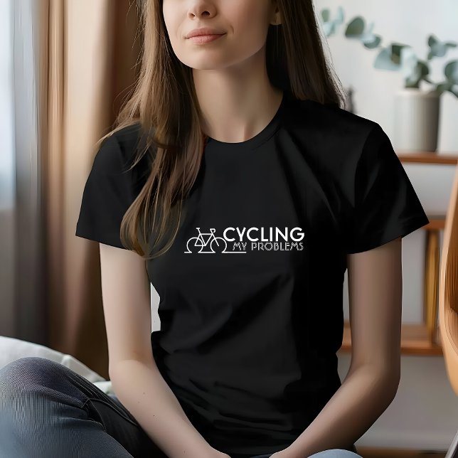 Menina de bicicleta retrô Ironia preto branco (Retro bike Girl Irony Shirt. a retro bicycle design and the phrase "Cycling my problems.")