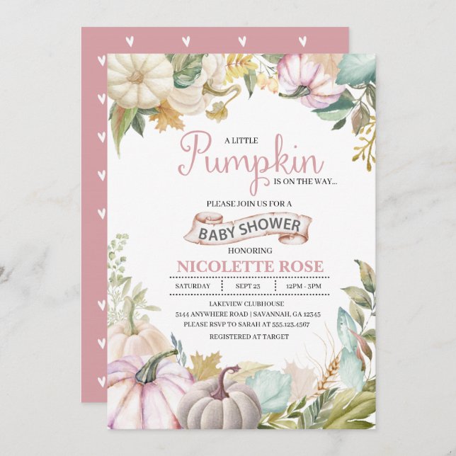 Menina de convite para Chás de fraldas de outono d (Frente/Verso)